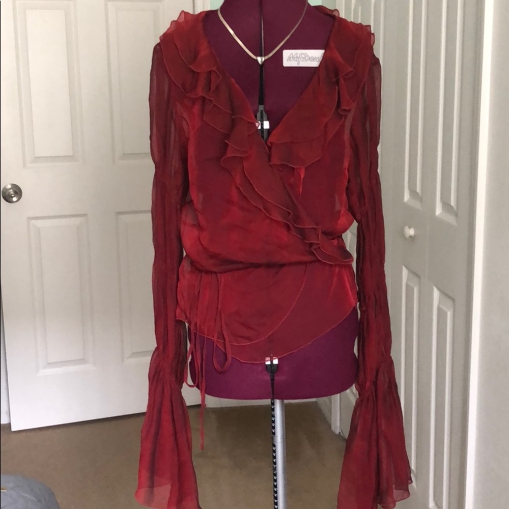 Sheer Overlay Top with ruffled sleeves